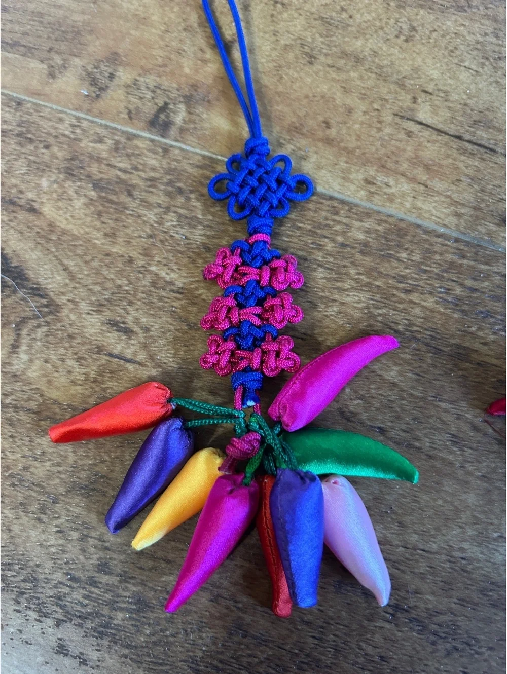 Colorful Fabric Chili Pepper Keychains with Knot Detail, Set of 2